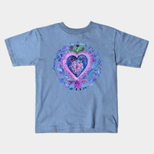 Mexican milagrito heart folk flowers Kids T-Shirt